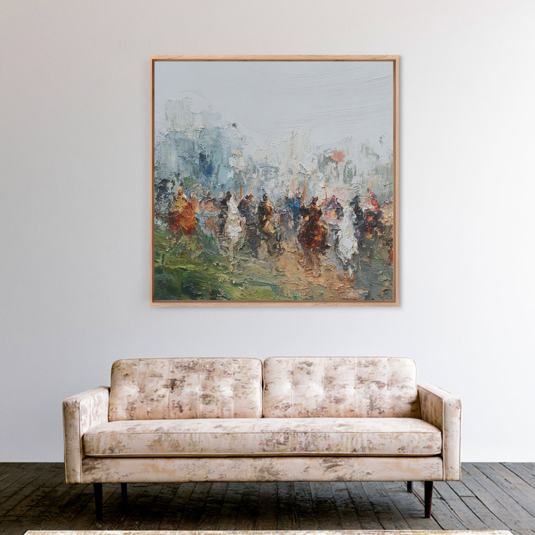 Impressionist Cavalry Charge Wall Art, Roman Battle Painting, Warrior Horse Canvas, Historical Living Room Decor, Large Statement Art