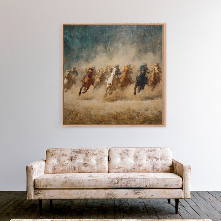 Galloping Horses Through Desert Dust Canvas Print, Equestrian Wall Art, Western Horse Painting, Rustic Living Room Decor