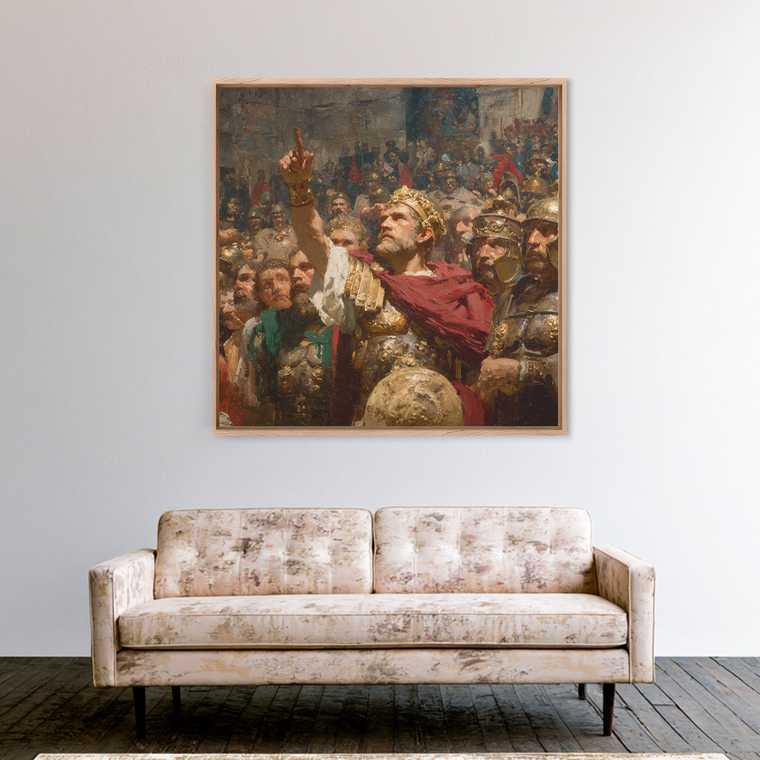 Roman Emperor Addressing Army Framed Canvas Print, Classical History Wall Decor, Ancient Battle Art, Statement Office Decor