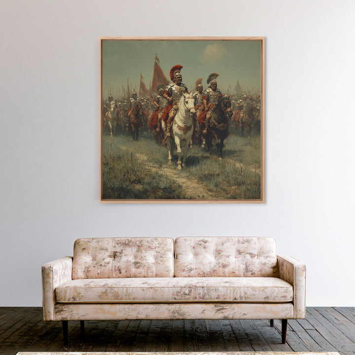 Roman Cavalry Legion Marching Across Field Framed Canvas Print, Historical Wall Art, Equestrian Art, Large Wall Decor, Living Room Art