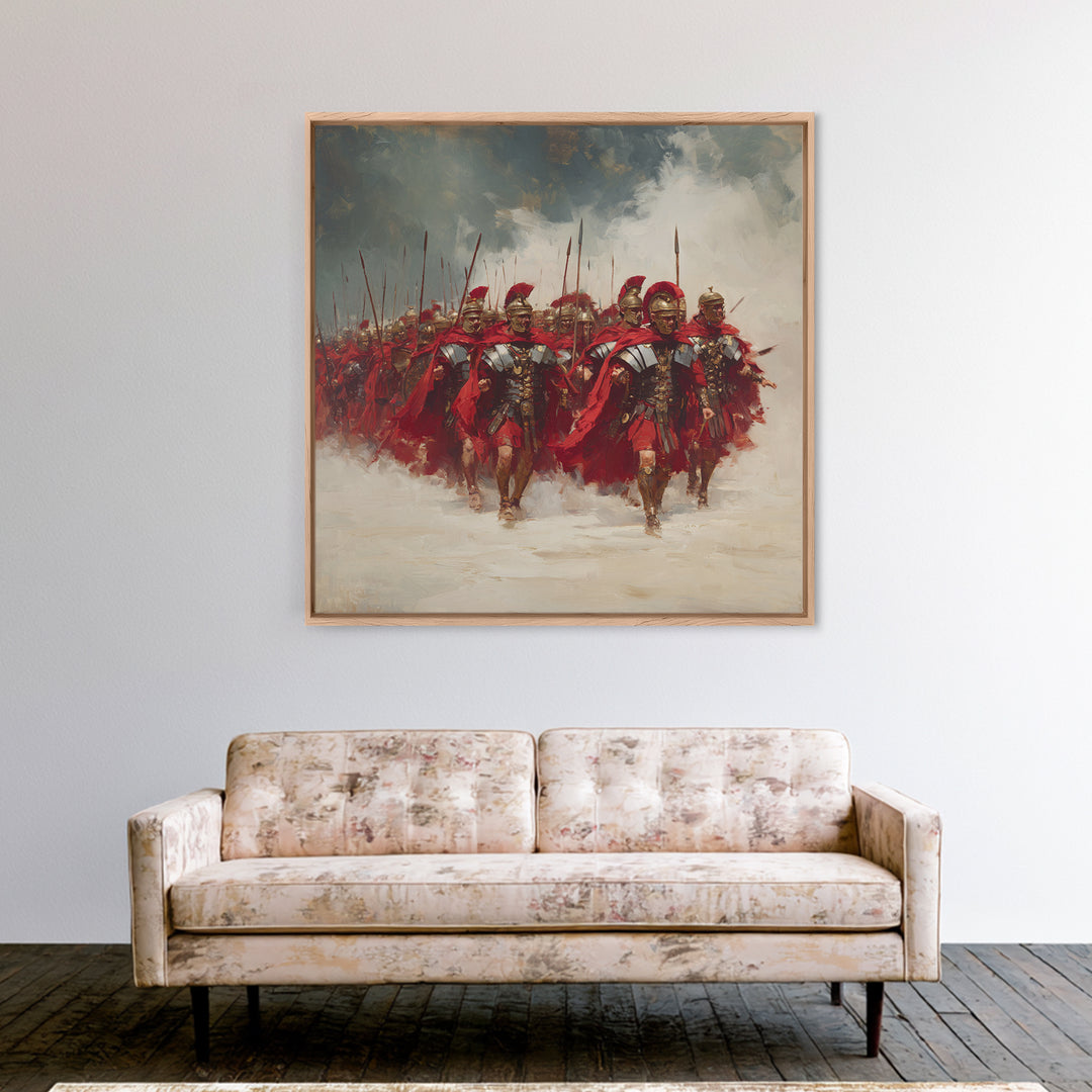 Roman Legion Marching With Red Capes Framed Canvas Print, Historical Wall Art, Masculine Office Decor, Gift For Him, Classic Art