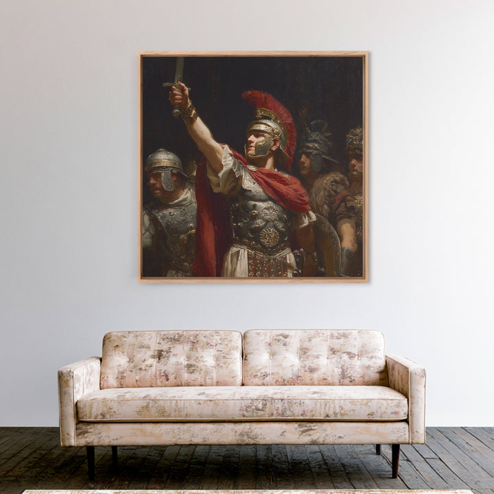Roman Centurion Raising Sword Wall Art, Classical Warrior Oil Painting, Ancient Rome Decor, Historical Framed Canvas Print