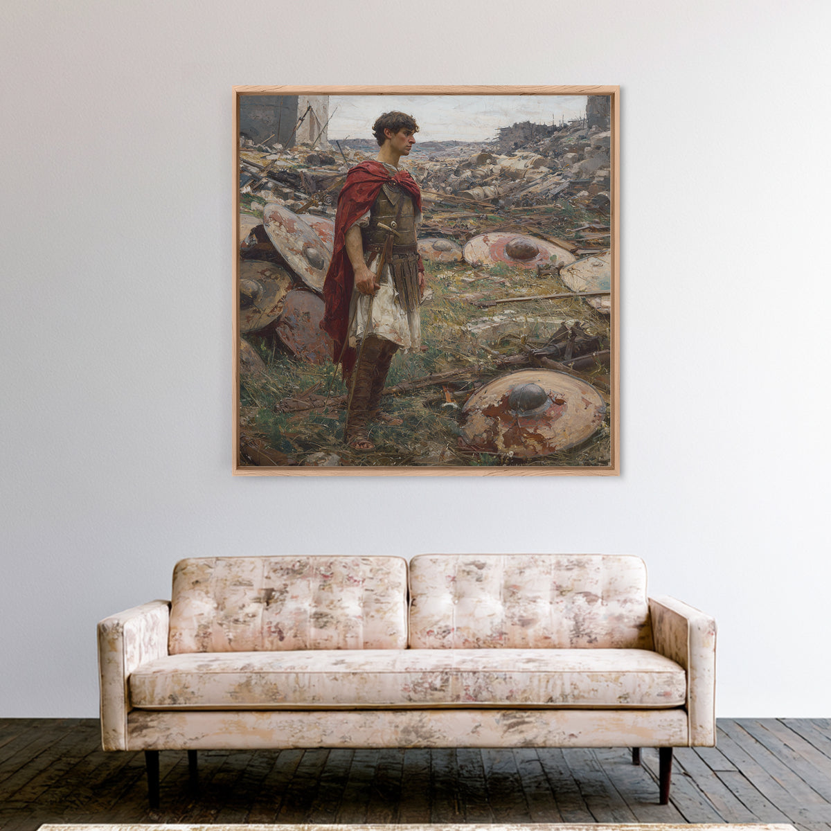Roman Soldier Among Fallen Shields Wall Art, Ancient Warrior Oil Painting, Classical History Decor, Masculine Living Room Art