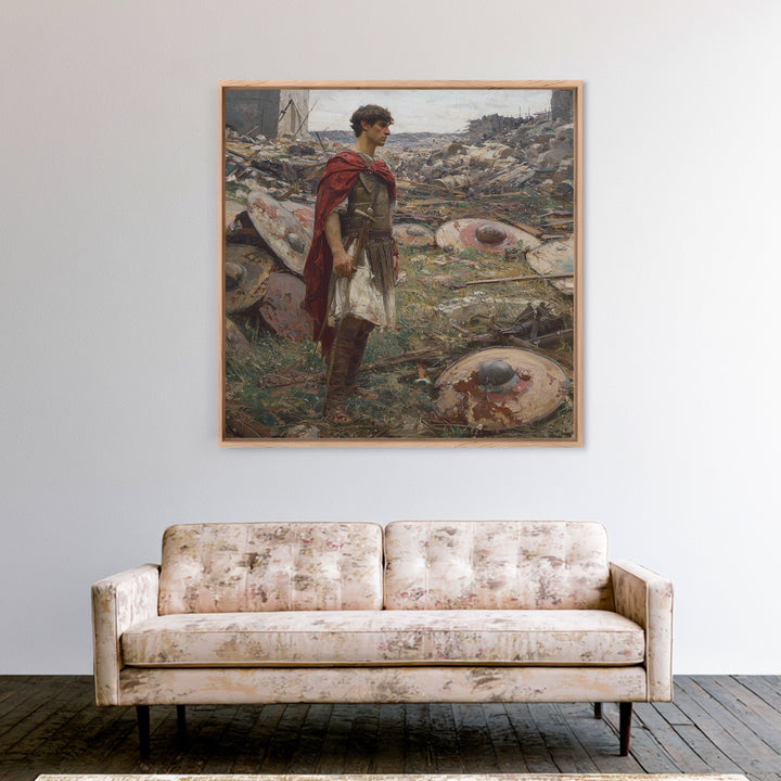 Roman Soldier Among Fallen Shields Wall Art, Ancient Warrior Oil Painting, Classical History Decor, Masculine Living Room Art