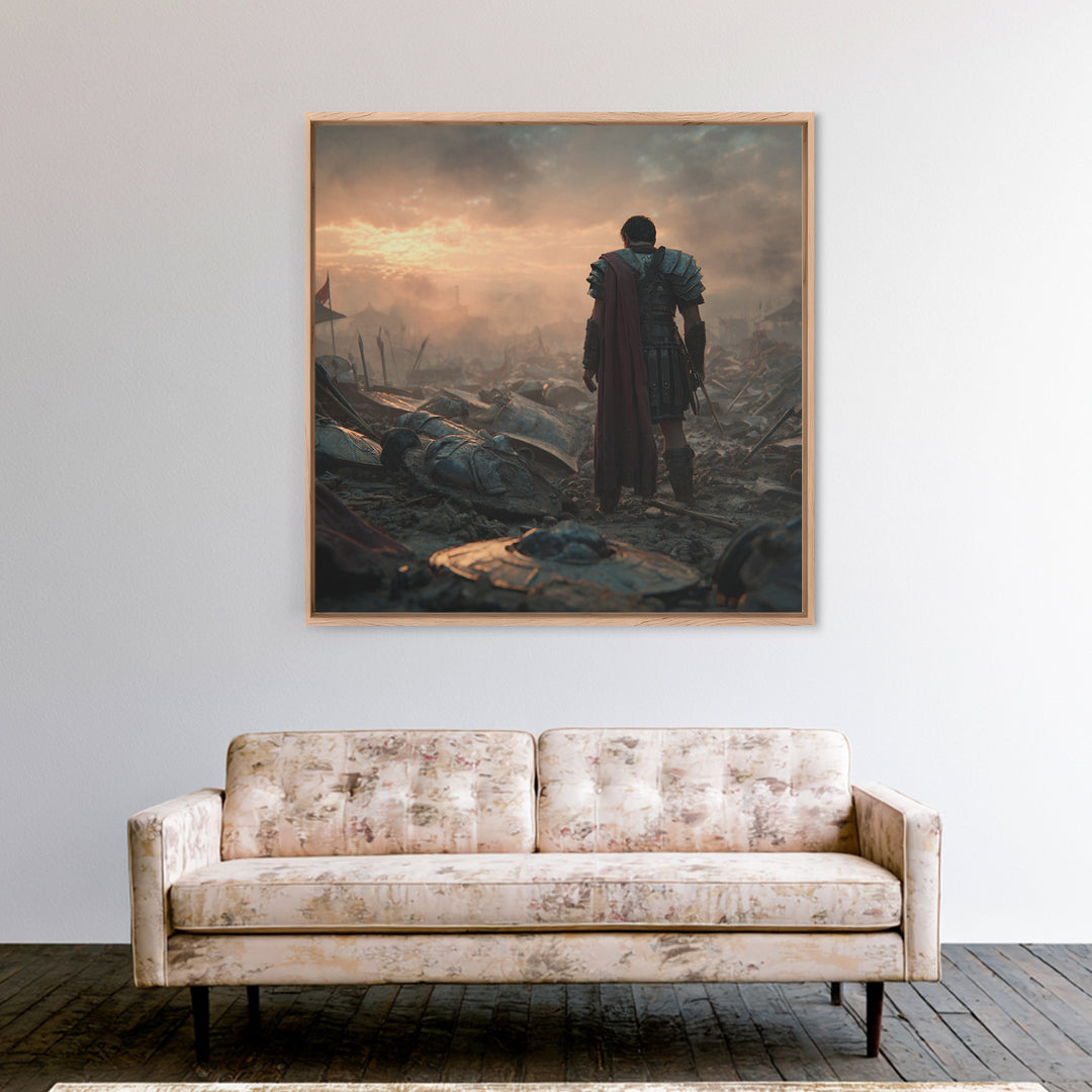 Lone Roman Soldier After Battle Wall Art, Cinematic Canvas Print, Ancient History Decor, Masculine Office Art Gift For Him