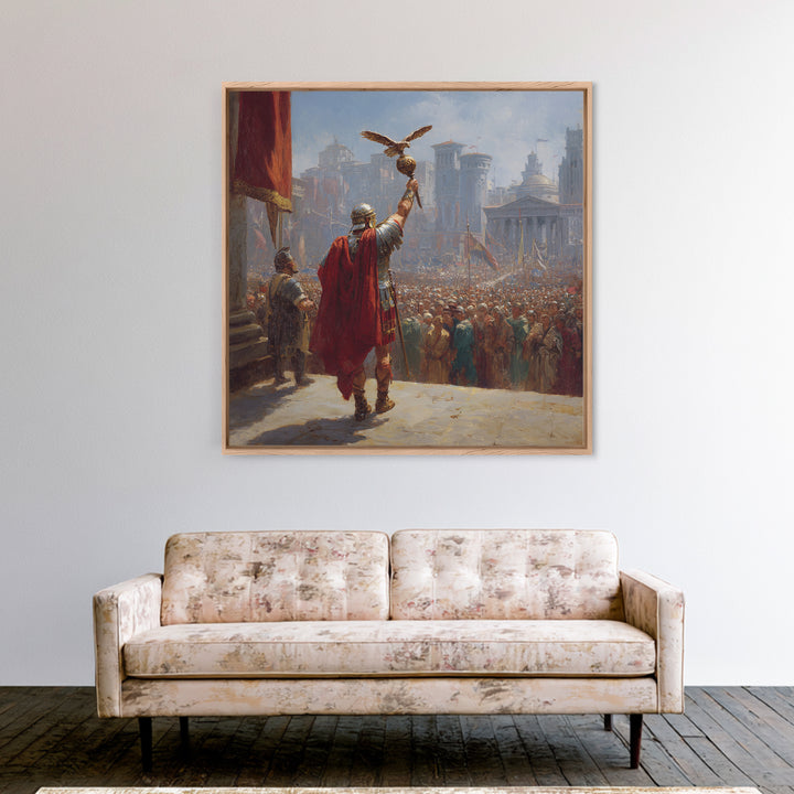 Roman General Raising Eagle Standard Canvas Print, Ancient Empire Victory Painting, Historical Wall Decor For Office Gift