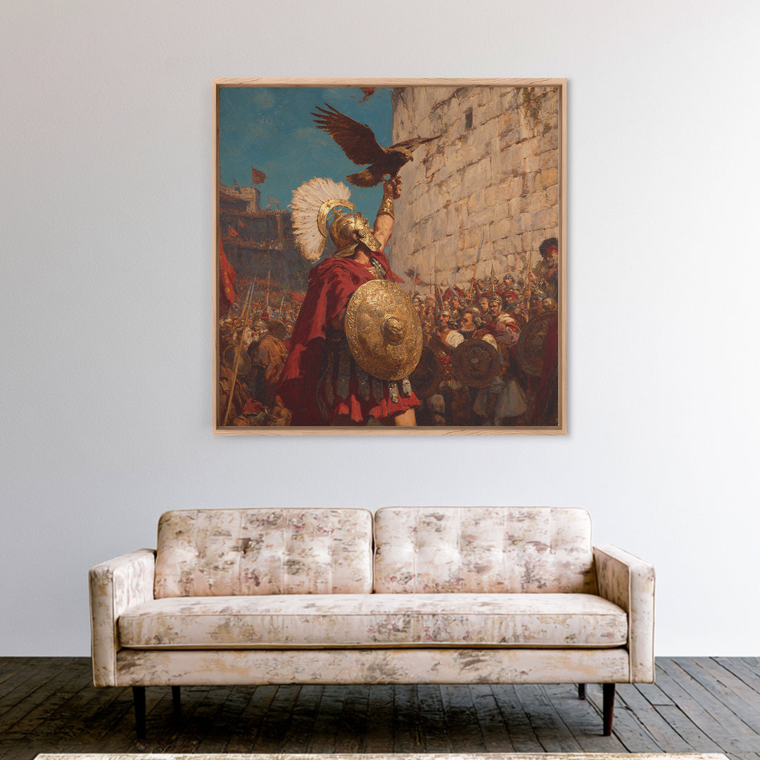 Triumphant Roman Commander With Eagle Wall Art, Ancient Battle Painting, Historical Canvas Decor, Statement Living Room Art