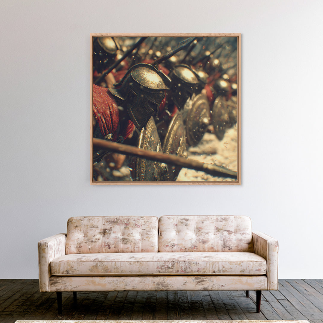 Spartan Phalanx With Bronze Helmets Wall Art, Ancient Greek Canvas Print, Warrior Battle Decor, Historical Gift For Him, Office Decor