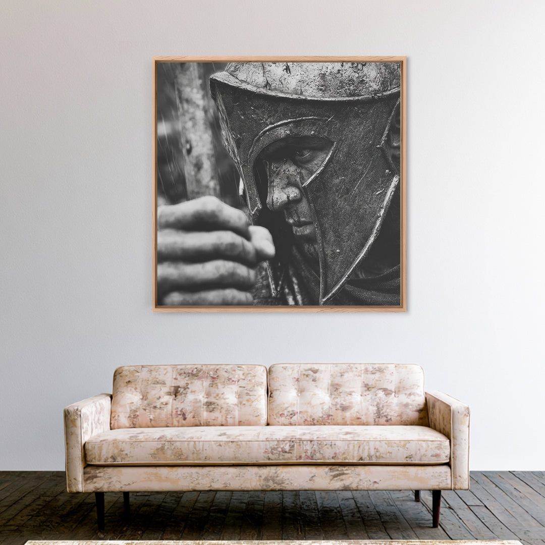 Black And White Spartan Helmet Wall Art, Moody Warrior Canvas Print, Ancient Greek Decor, Masculine Office Art, Gift For Him