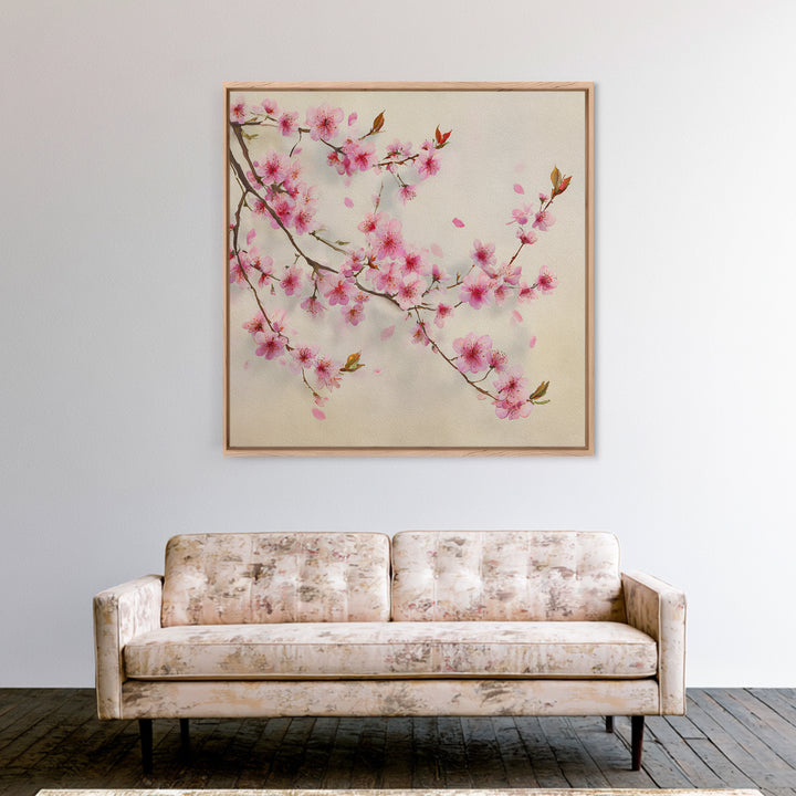 Pink Cherry Blossom Branch Wall Art, Japanese Botanical Print, Spring Floral Wall Decor, Minimalist Bedroom Decor Gift For Her