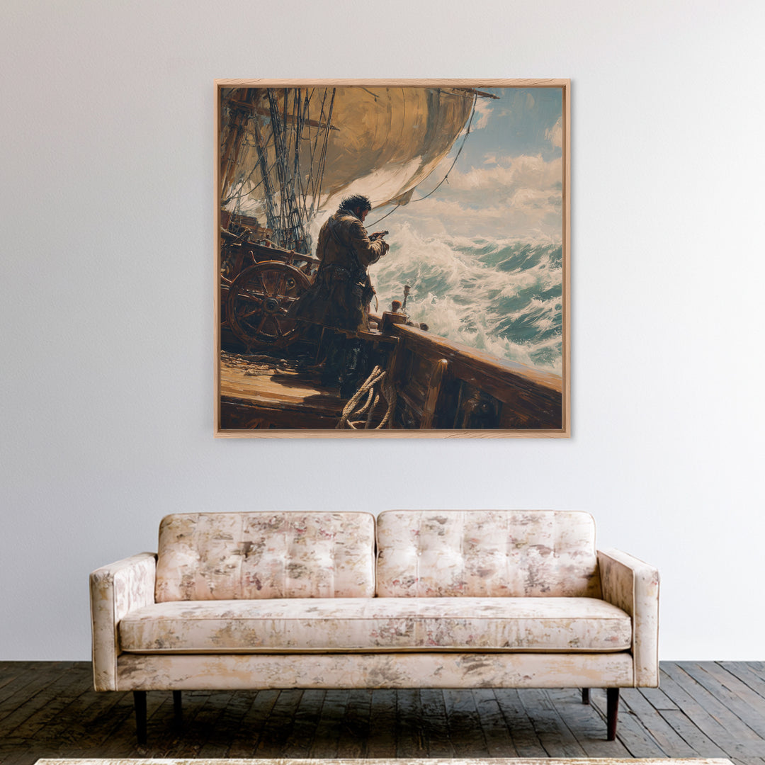 Stormy Sailor On Tall Ship Wall Art, Nautical Oil Painting, Coastal Decor, Maritime Canvas, Ocean Gift For Him, Living Room Decor