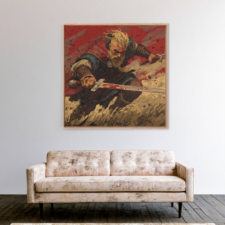 Bloody Viking Warrior With Sword Canvas Print, Bold Norse Battle Art, Dark Fantasy Decor, Masculine Wall Decor Gift For Him
