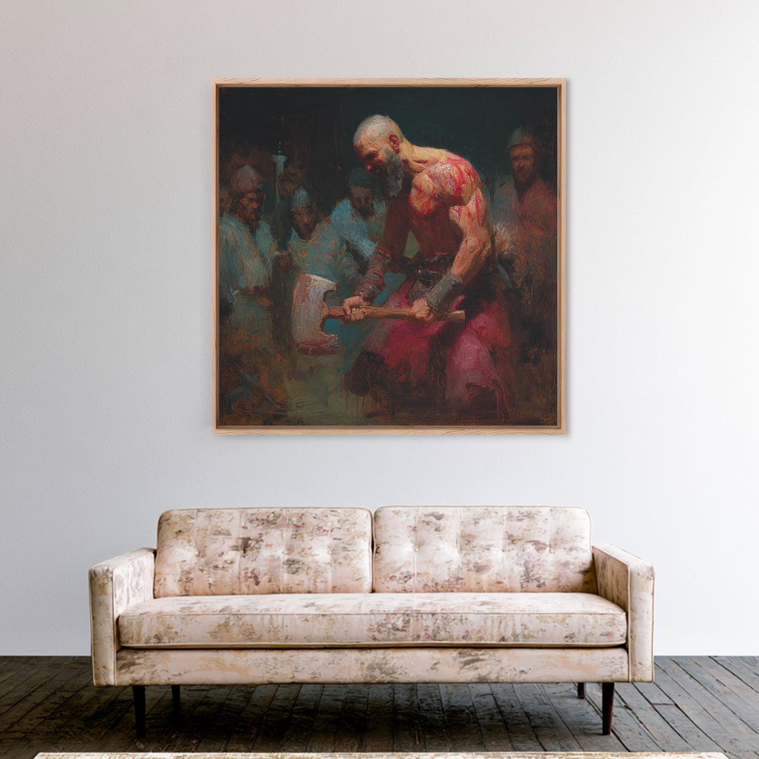 Bloody Viking Berserker With Axe, Dark Warrior Wall Art, Norse Mythology Canvas, Masculine Man Cave Decor, Gift For Him Print
