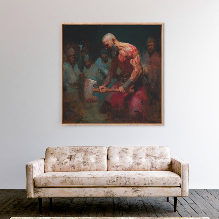 Bloody Viking Berserker With Axe, Dark Warrior Wall Art, Norse Mythology Canvas, Masculine Man Cave Decor, Gift For Him Print
