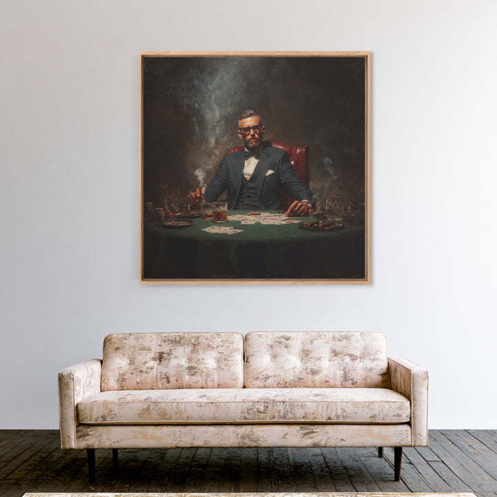 Suited Poker Player With Cigar Canvas Print, Speakeasy Bar Art, Casino Wall Decor, Man Cave Gift, Moody Office Decor, For Him