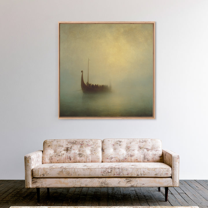 Foggy Viking Longship On Quiet Sea Canvas Print, Nautical Wall Art, Seascape Art, Nordic Art Print, Coastal Home Decor, Wall Decor
