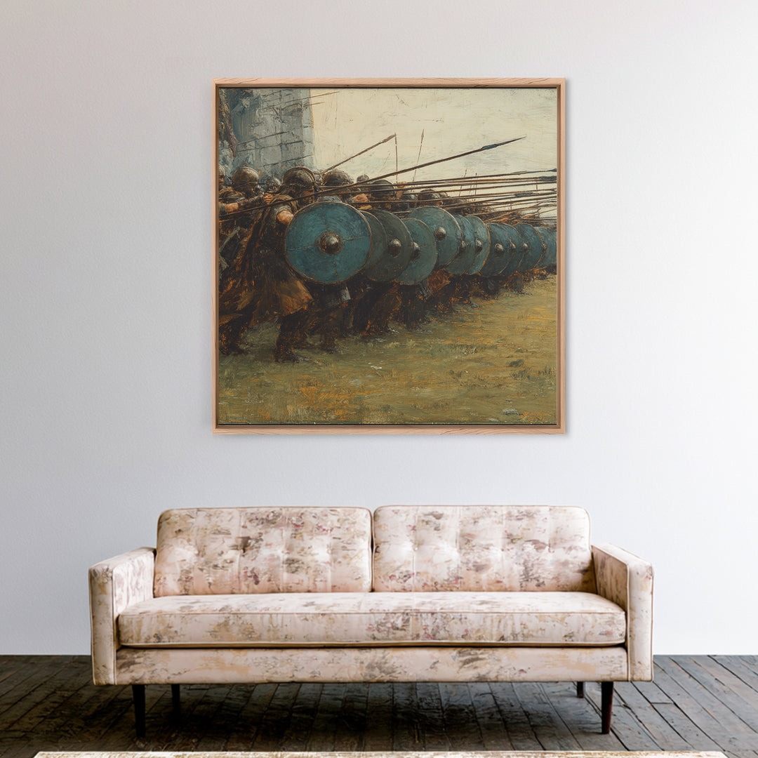 Ancient Shield Wall Soldiers Canvas Print, Greek Battle Formation Oil Painting, Masculine Wall Art For Office Decor Gift