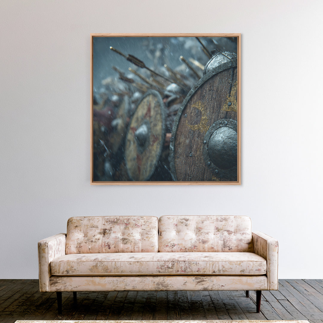 Viking Shield Wall In Snowy Battle Canvas Print, Nordic Warrior Wall Art, Medieval History Decor, Rustic Man Cave Gift, Home Decor