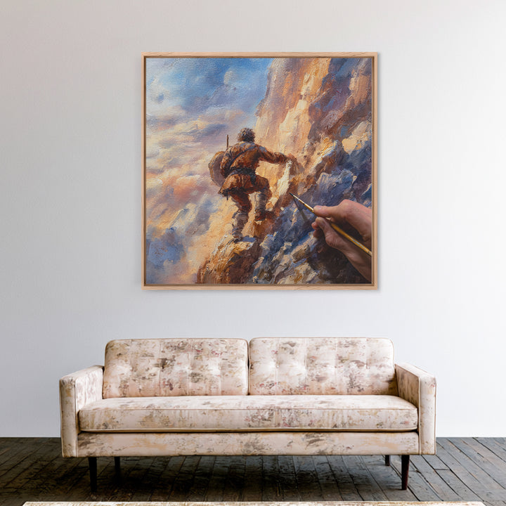 Mountain Climber Adventure Wall Art, Painterly Alpine Oil Painting, Rugged Landscape Canvas Print, Gift For Adventurer Decor