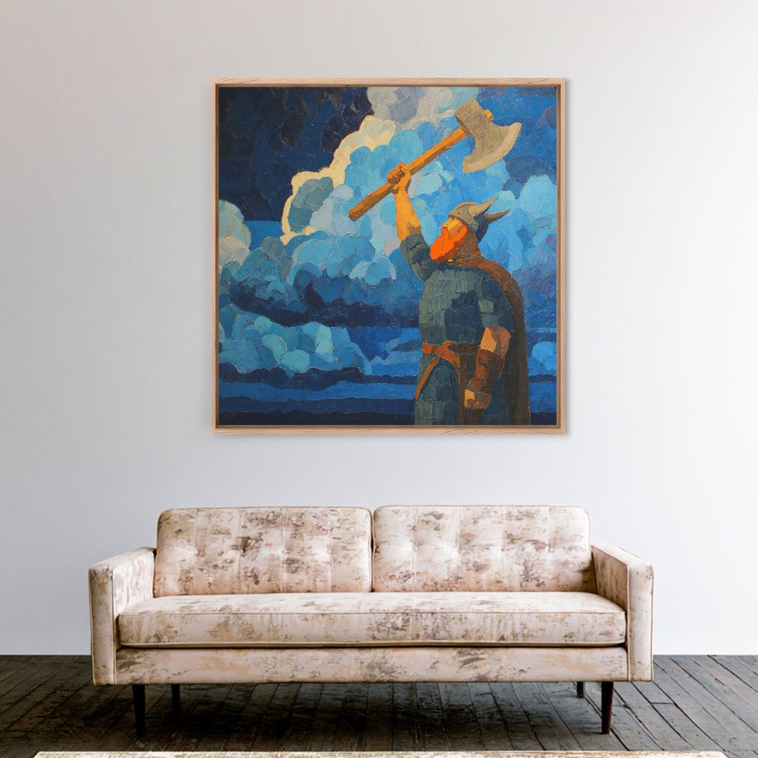 Viking Warrior With Axe Oil Painting Wall Art, Bold Nordic Mythology Art Print, Masculine Office Decor Living Room Art