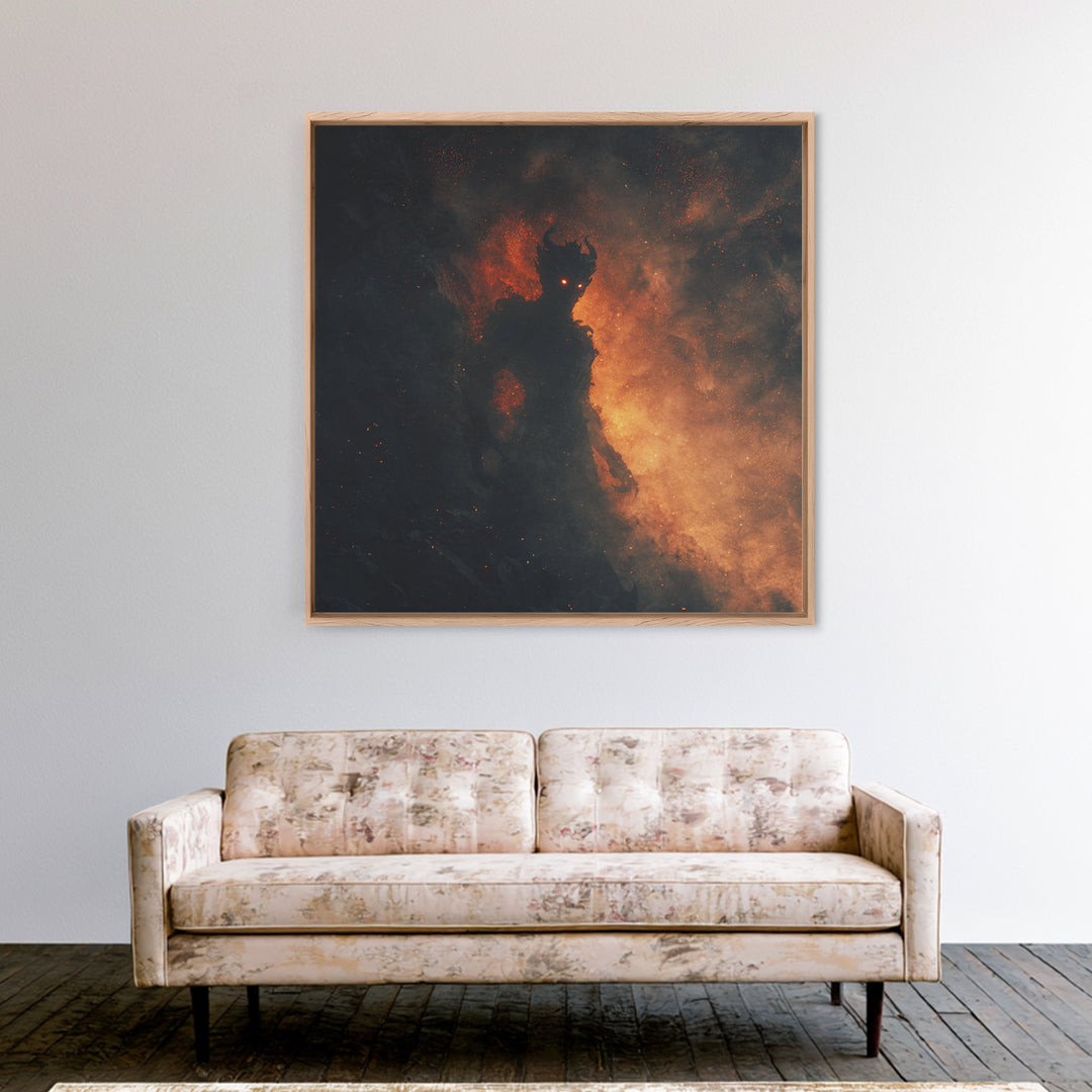 Glowing Fire Demon In Ash And Smoke Canvas Print, Dark Fantasy Wall Art, Gothic Horror Decor, Dramatic Surreal Art, Moody Home Decor