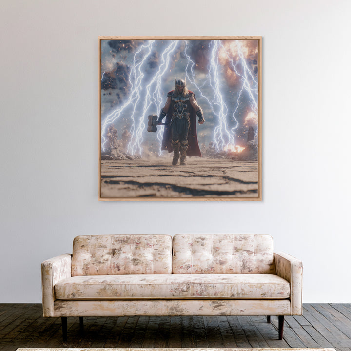 Thunder God With Hammer And Lightning Wall Art, Norse Mythology Canvas Print, Fantasy Warrior Decor, Gift For Him, Gaming Room Art