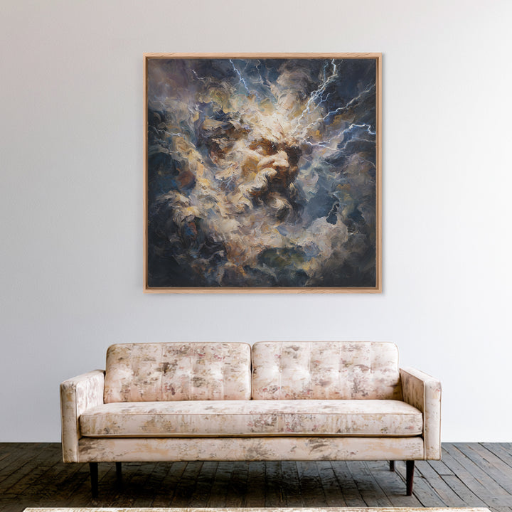 Storm God Portrait With Lightning Canvas Print, Mythological Art, Baroque Oil Painting, Dramatic Wall Decor For Living Room