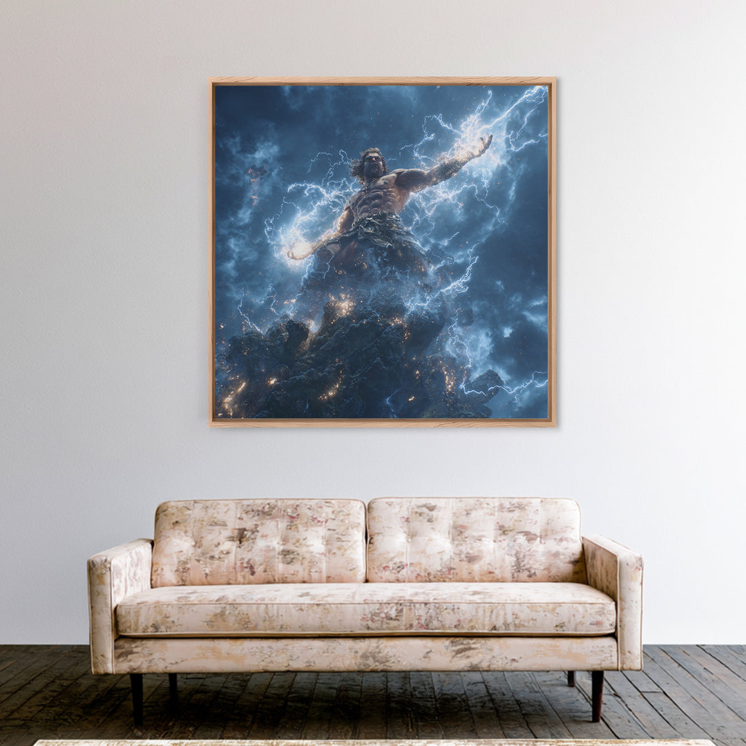 Thunder God Lightning Storm Canvas Print, Mythological Art, Dramatic Fantasy Wall Art, Greek Mythology Home Decor Gift Idea