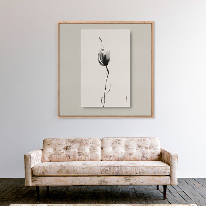 Minimalist Lotus Flower Ink Wall Art Print, Japanese Zen Floral Painting For Bedroom Decor And Modern Neutral Home
