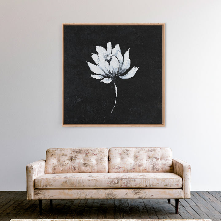 Black And White Lotus Flower Minimalist Wall Art, Textured Floral Painting, Modern Neutral Framed Canvas Print