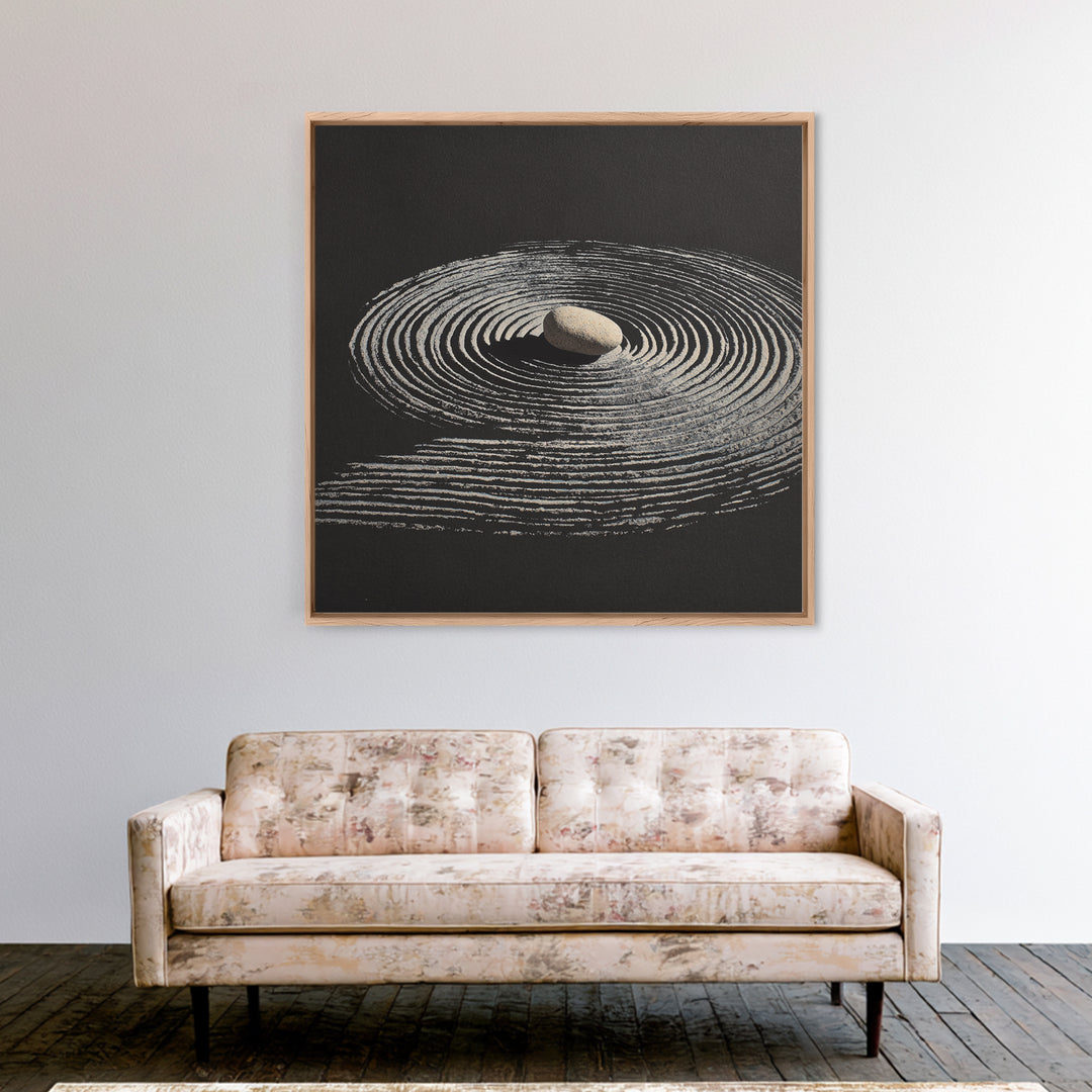 Minimalist Zen Rock And Sand Circle Wall Art, Japanese Zen Decor, Calming Neutral Abstract Art Print, Modern Office Wall Art