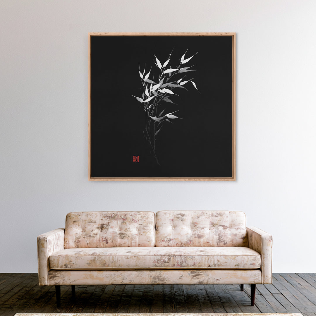 Minimalist Bamboo Leaves Black And White Japanese Wall Art Zen Nature Painting Modern Decor Living Room Wall Art Framed Canvas