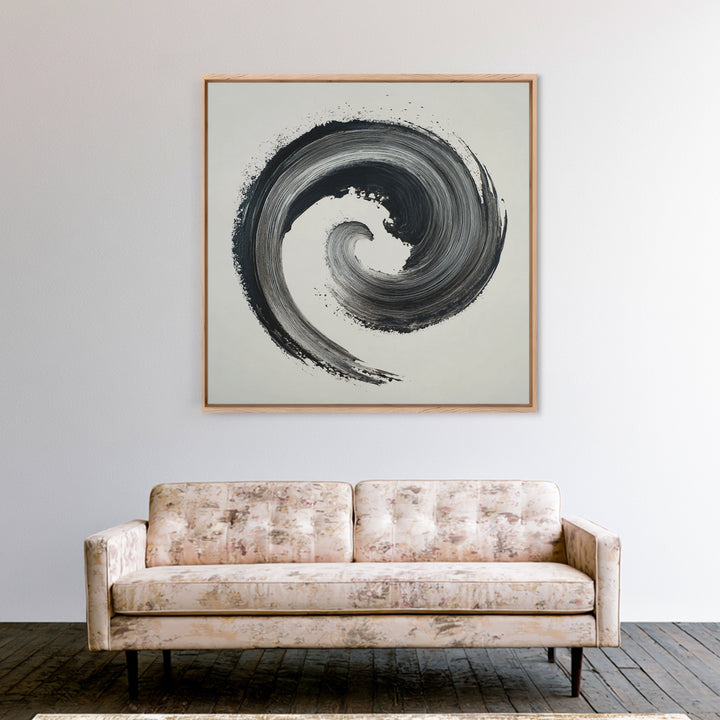 Black And White Abstract Spiral Brushstroke Wall Art, Minimalist Modern Canvas Print For Contemporary Home Decor