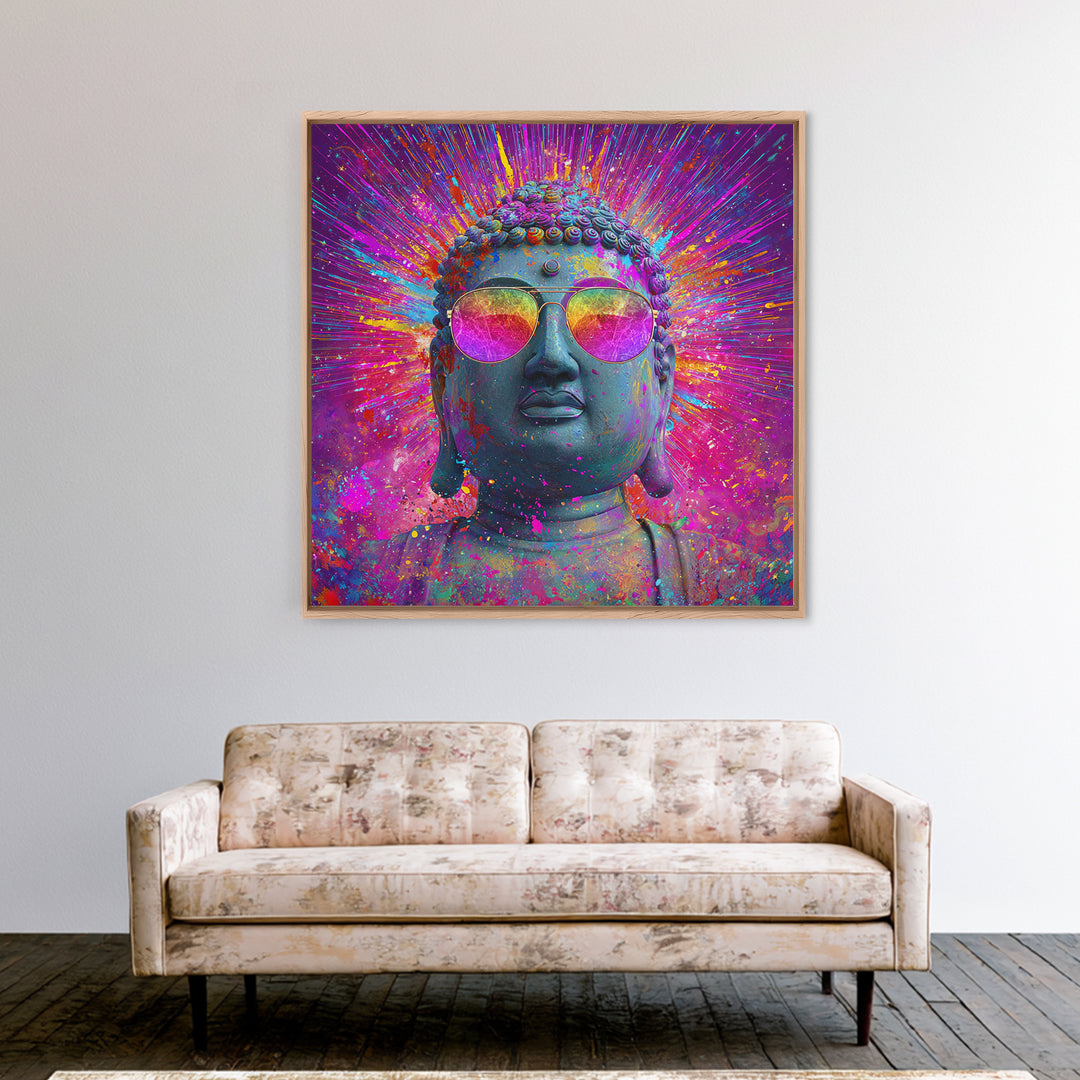Psychedelic Buddha With Sunglasses Colorful Pop Spiritual Wall Art Canvas Print Meditation Room Decor Trippy Wall Art