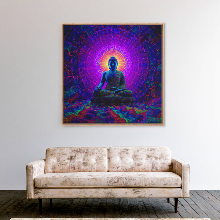 Psychedelic Buddha Aura Meditation Wall Art, Vibrant Cosmic Spiritual Canvas Print For Yoga Room And Zen Decor