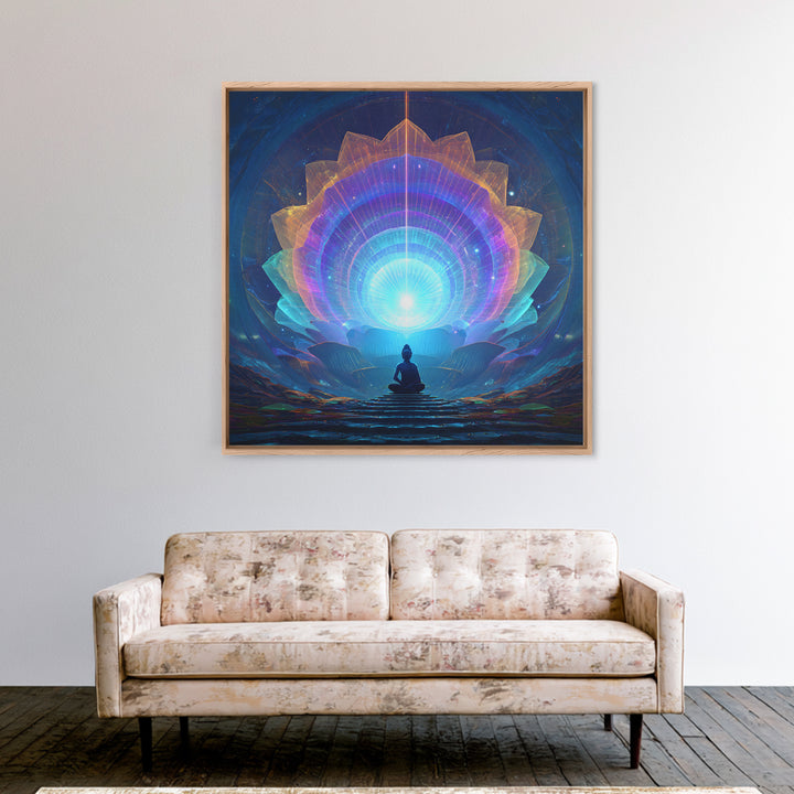 Cosmic Lotus Meditation Wall Art, Celestial Chakra Canvas Print, Psychedelic Spiritual Decor, Yoga Studio And Mindfulness Room Art
