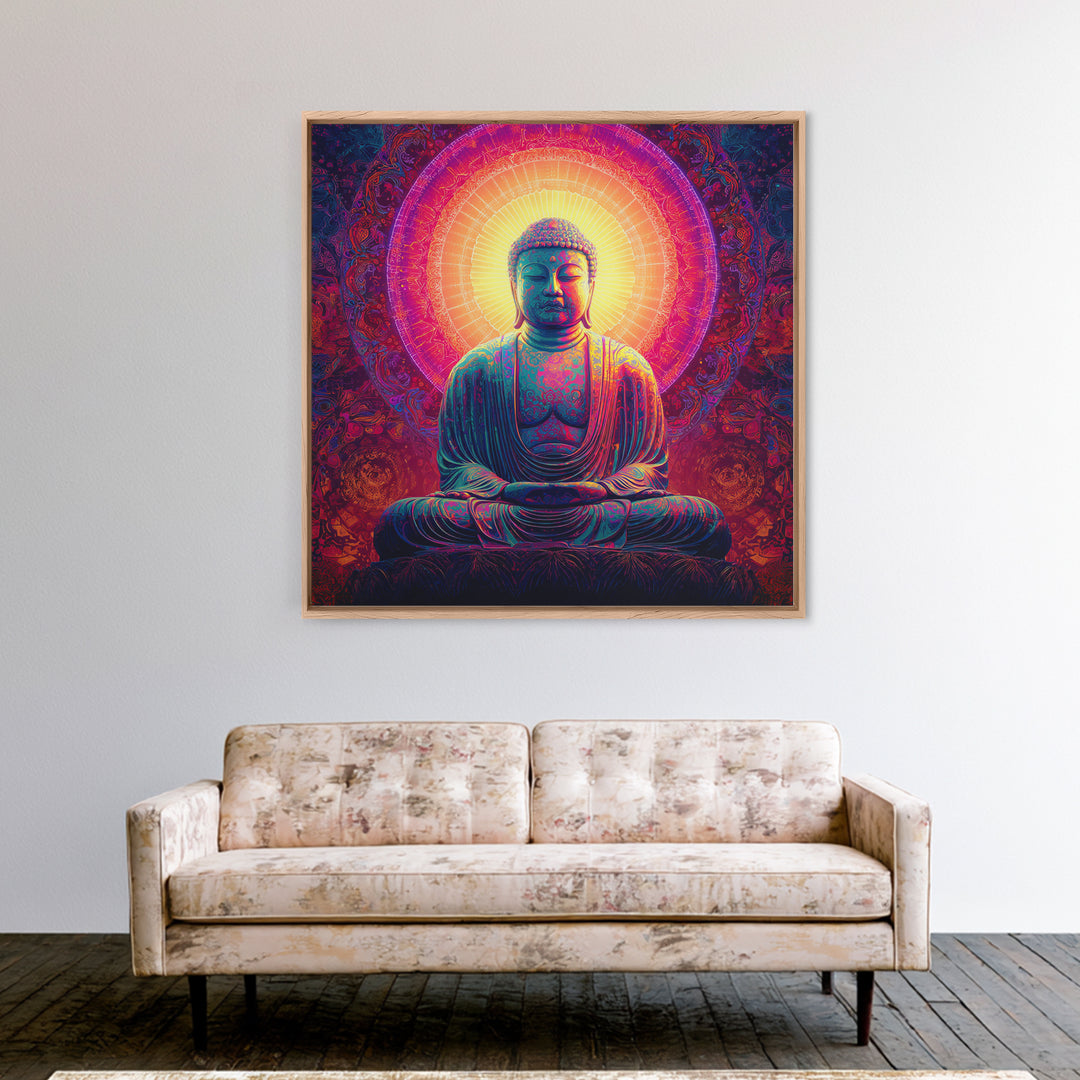 Vibrant Buddha Meditation Wall Art, Psychedelic Spiritual Canvas Print, Colorful Boho Decor Yoga Room Spiritual Art