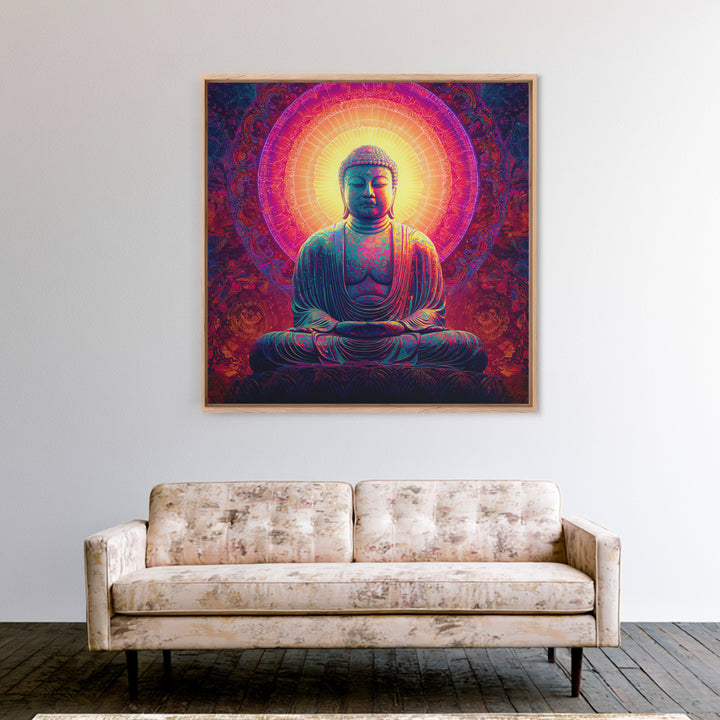 Vibrant Buddha Meditation Wall Art, Psychedelic Spiritual Canvas Print, Colorful Boho Decor Yoga Room Spiritual Art