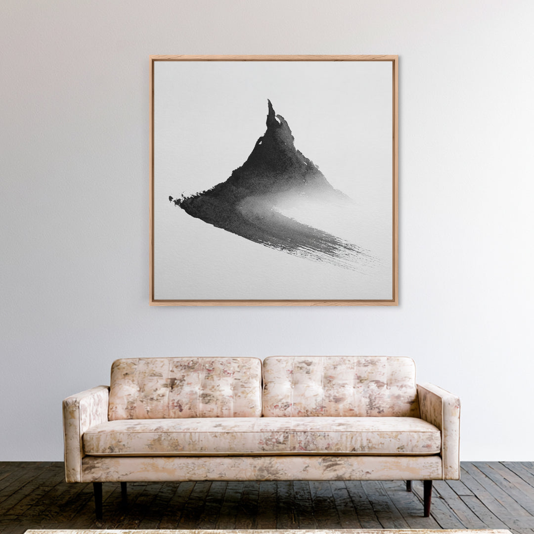Minimalist Ink Mountain Brushstroke Wall Art, Black And White Abstract Canvas Print For Japandi Modern Home Decor
