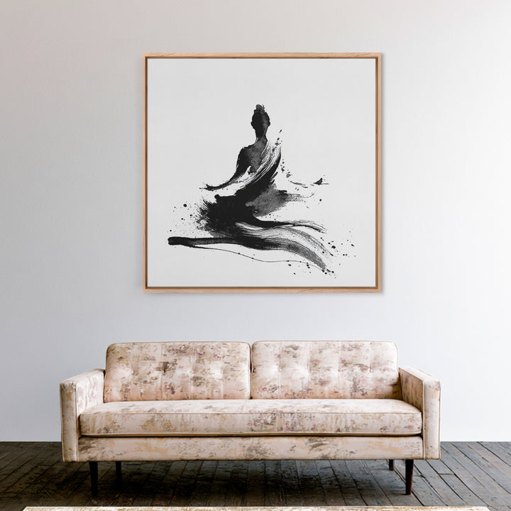 Minimal Ink Meditating Figure Wall Art, Black And White Zen Canvas Print, Modern Minimalist Decor For Yoga Room Or Home Office