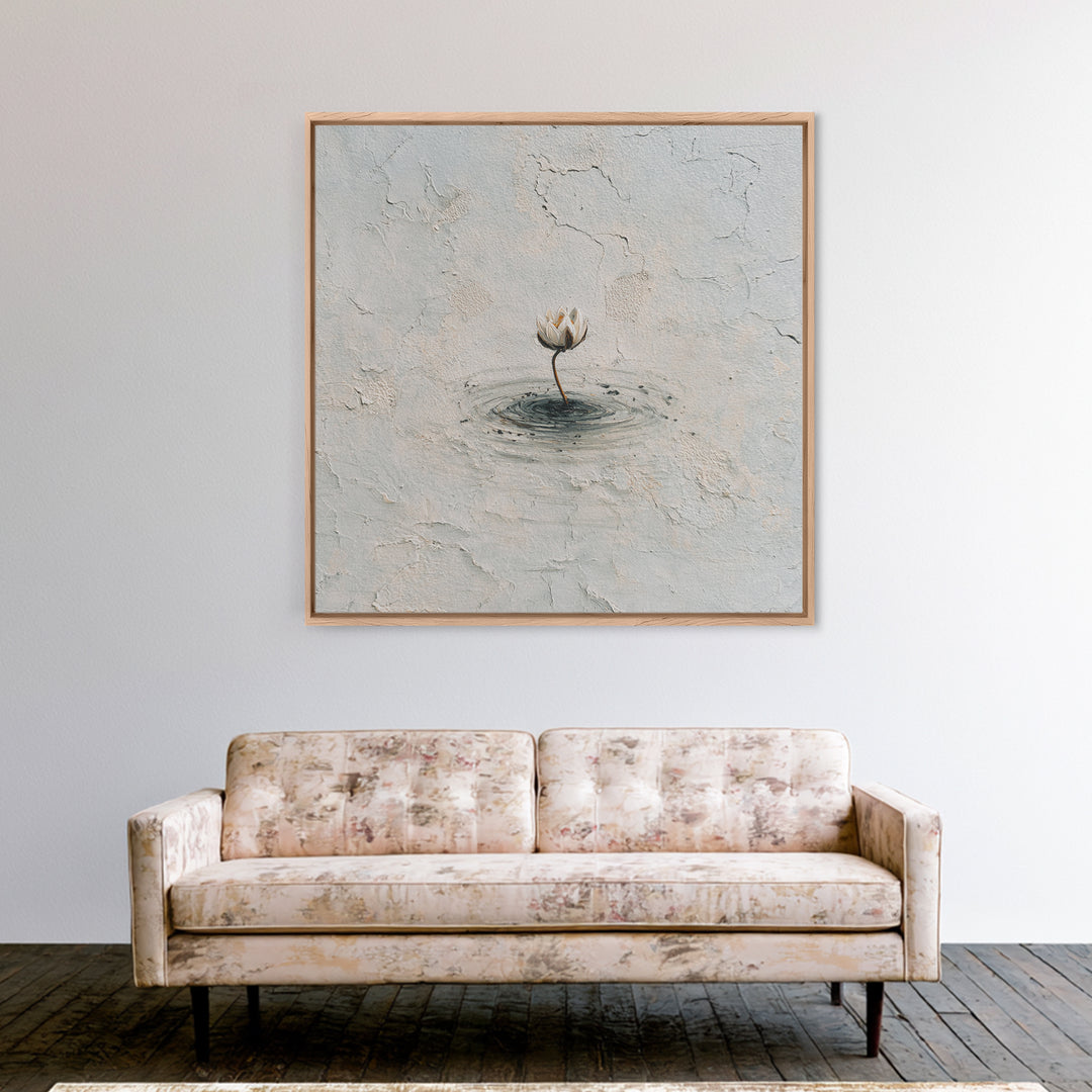 Minimal Lotus Flower In Water Wall Art, Neutral Textured Abstract Canvas Print, Calming Zen Home Decor