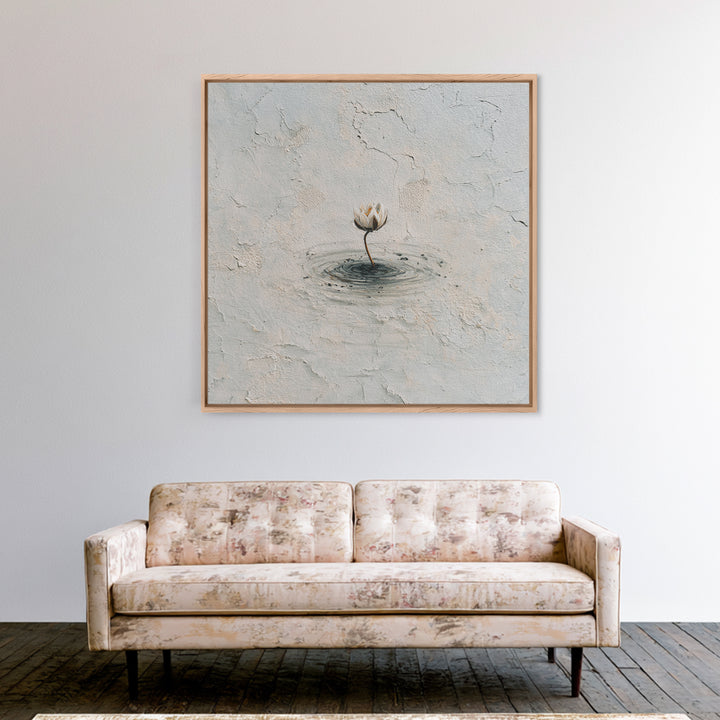 Minimal Lotus Flower In Water Wall Art, Neutral Textured Abstract Canvas Print, Calming Zen Home Decor