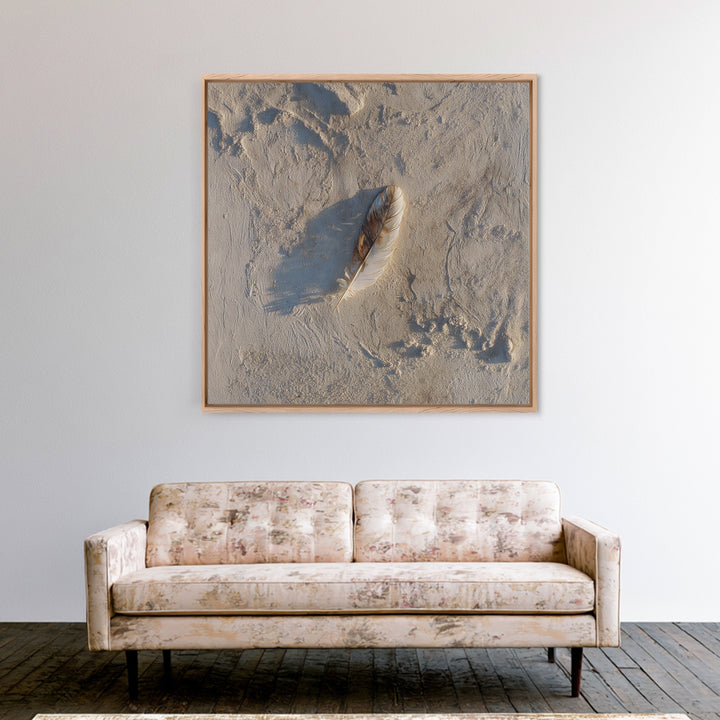 Minimal Feather In Sand Photography Wall Art, Neutral Beach Print, Coastal Wall Decor, Scandinavian Minimalist Home Decor