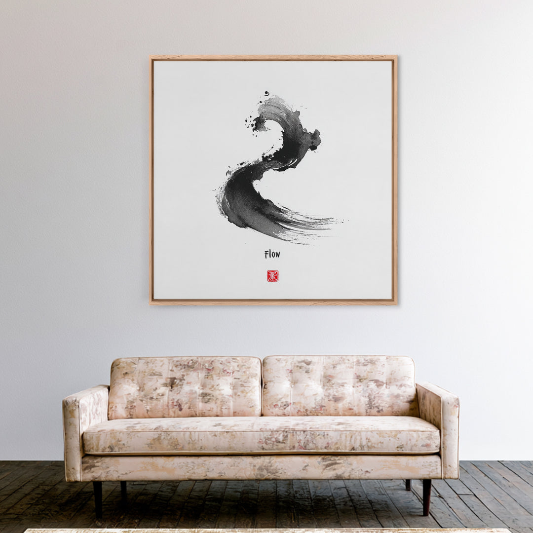 Minimalist Black Ink Flow Brushstroke Abstract Wall Art Contemporary Art Canvas Print For Modern Home Decor