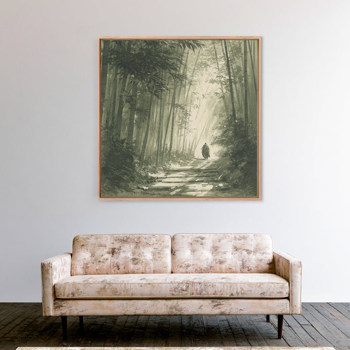 Monk Walking In Bamboo Forest Wall Art, Serene Japanese Landscape Print, Zen Home Decor, Calming Nature Wall Art Print