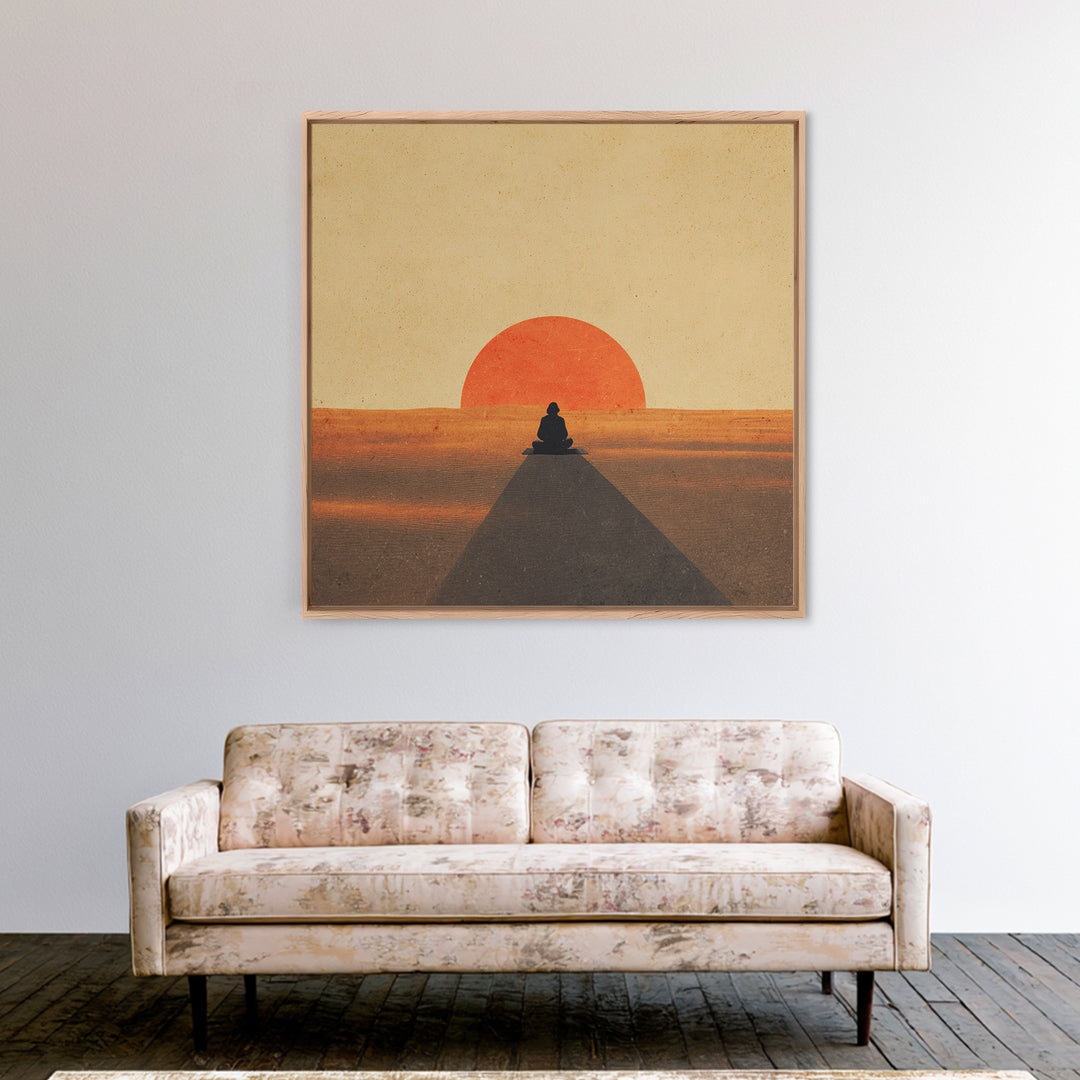 Minimalist Desert Sunset Figure Wall Art Modern Boho Print Neutral Earth Tone Decor Bedroom Wall Art