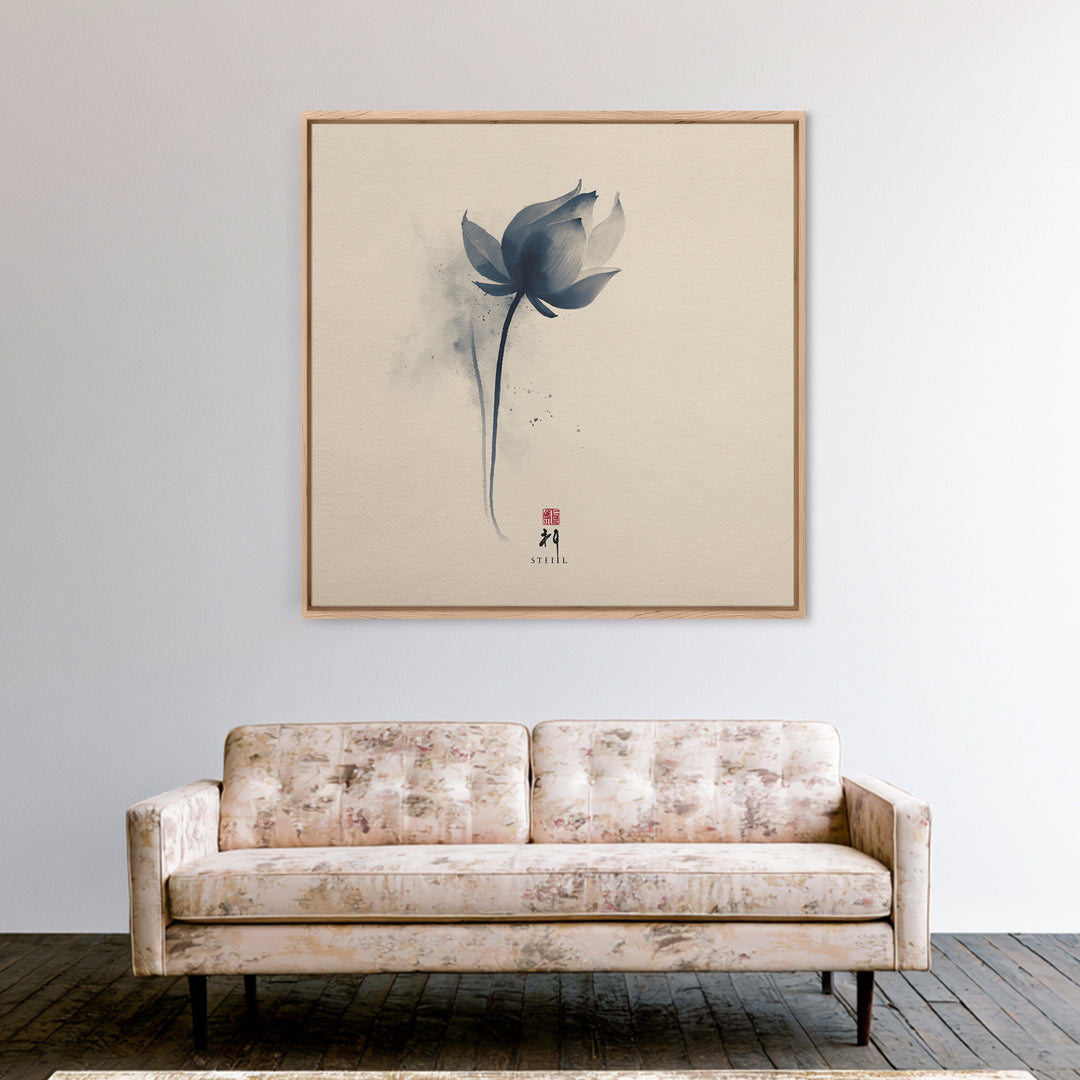 Minimalist Ink Lotus Flower Wall Art, Japanese Style Botanical Print, Zen Meditation Decor For Calm Modern Bedroom Or Spa
