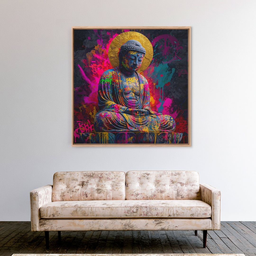 Colorful Graffiti Buddha Wall Art Canvas Print Modern Street Art Spiritual Zen Decor Meditation Room Art