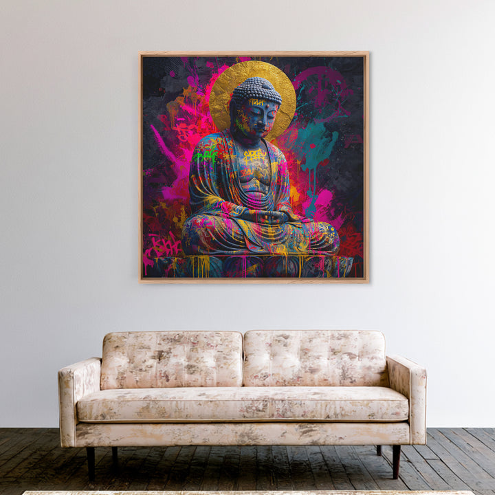 Colorful Graffiti Buddha Wall Art Canvas Print Modern Street Art Spiritual Zen Decor Meditation Room Art