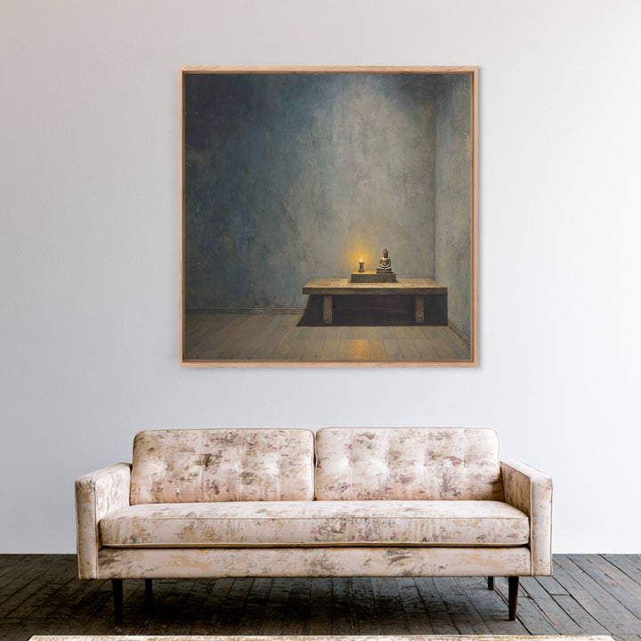 Zen Buddha Altar Candlelight Wall Art Minimalist Wabi Sabi Room Decor Calming Neutral Canvas Print Meditation Room Wall Decor